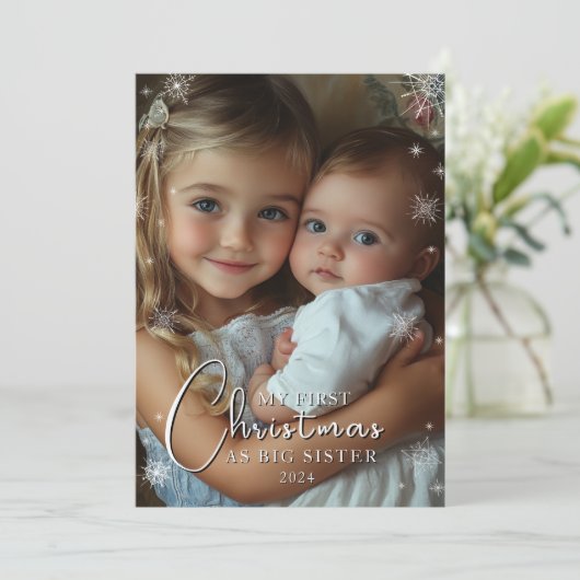 Eerste kerst als grote zusterfoto feestdagenkaart (Staand voorkant)