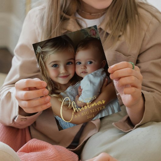 Eerste kerst als grote zusterfoto folie feestdagenkaart