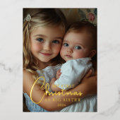 Eerste kerst als grote zusterfoto folie feestdagenkaart (Voorkant)