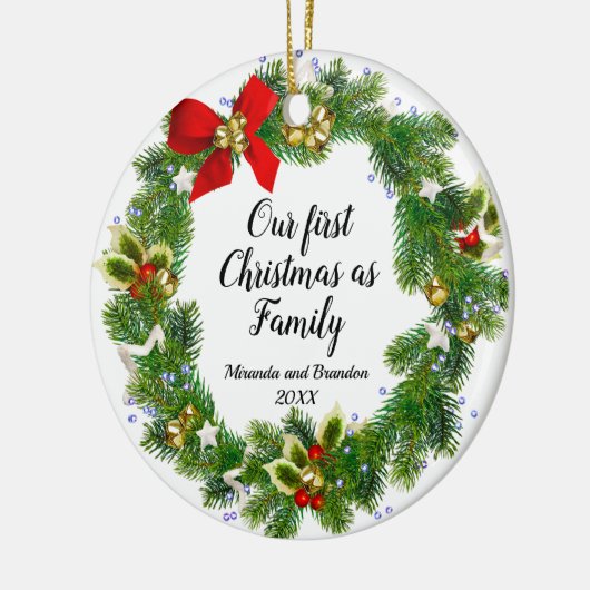 Eerste kerst als kerstfoto keramisch ornament (Links)