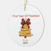 Eerste kerst als kleuterschool keramisch ornament (Links)