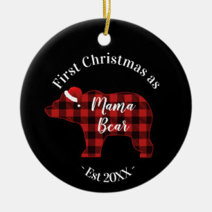 Eerste kerst als mama Beer Buffalo Plaid Keramisch Ornament