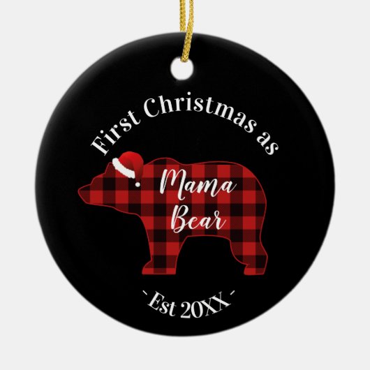 Eerste kerst als mama Beer Buffalo Plaid Keramisch Ornament (Voorkant)