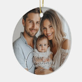 Eerste kerst als mama en papa aangepaste foto keramisch ornament (Links)