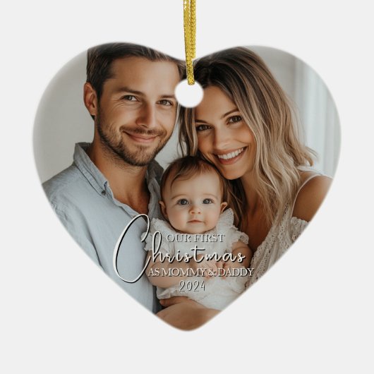 Eerste kerst als mama en papa aangepaste foto keramisch ornament (Voorkant)