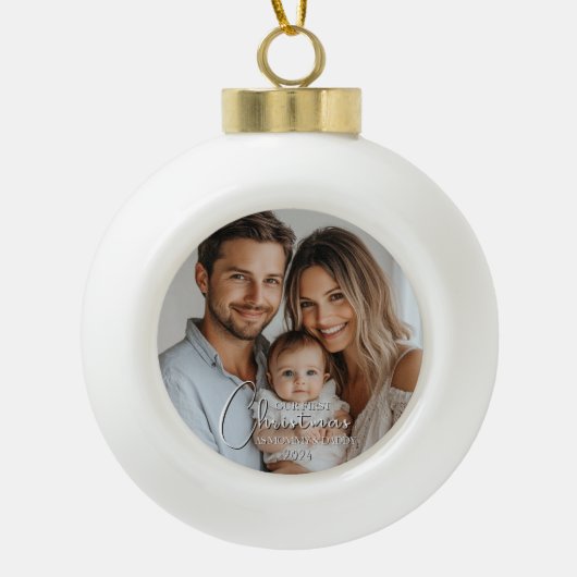 Eerste kerst als mama en papa aangepaste foto keramische bal ornament (Voorkant)