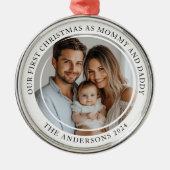 Eerste kerst als mama en papa aangepaste foto metalen ornament (Voorkant)