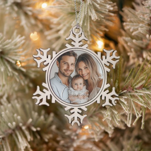 Eerste kerst als mama en papa aangepaste foto tin sneeuwvlok ornament (Boom)