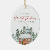 Eerste kerst als mama en papa Fotoherinnering Keramisch Ornament (Rechts)