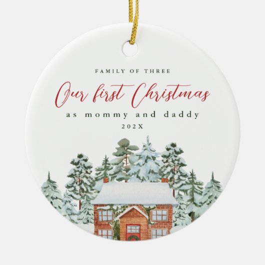Eerste kerst als mama en papa Fotoherinnering Keramisch Ornament (Voorkant)
