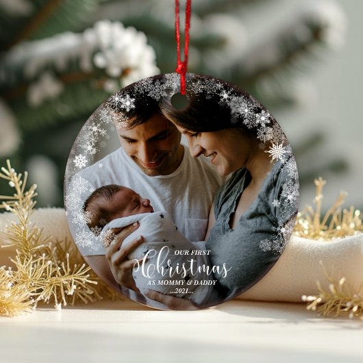 Eerste kerst als mama en papa Snowflake Foto Ornament