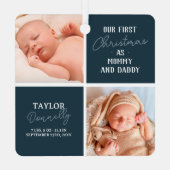 Eerste kerst als mama papa blauwe foto metalen ornament (Achterkant)