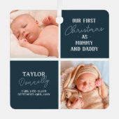 Eerste kerst als mama papa blauwe foto metalen ornament (Voorkant)