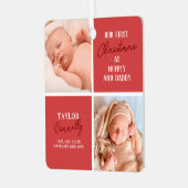 Eerste kerst als mama papa rode foto metalen ornament (Voorkant links)
