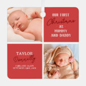 Eerste kerst als mama papa rode foto metalen ornament (Voorkant)