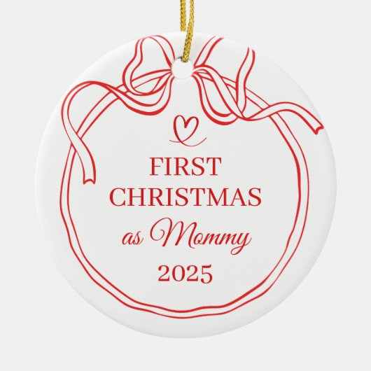 Eerste kerst als mama rode boog lijn kunst keramisch ornament (Voorkant)