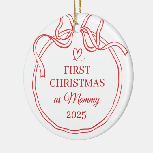 Eerste kerst als mama rode boog lijn kunst keramisch ornament (Links)