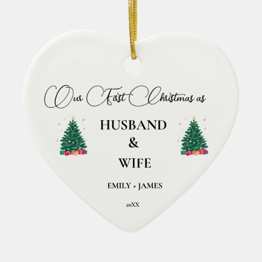 Eerste kerst als man en vrouw keramisch ornament (Voorkant)