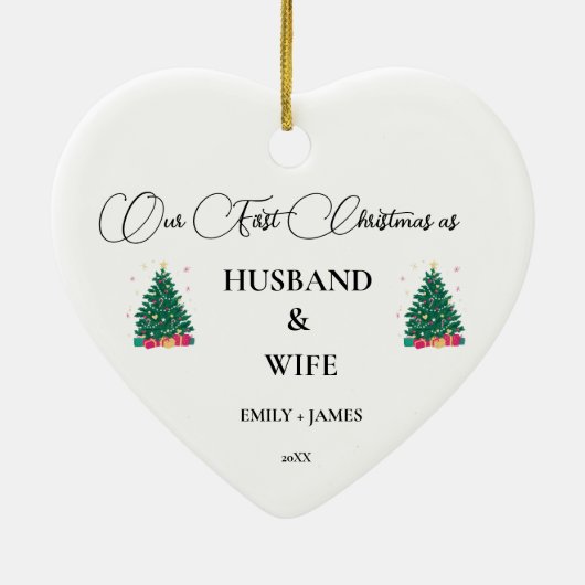 Eerste kerst als man en vrouw keramisch ornament (Achterkant)