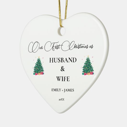 Eerste kerst als man en vrouw keramisch ornament (Links)