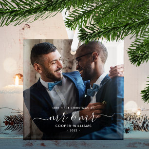Eerste kerst als meneer en meneer LGBTQ-kerstbal Glas Ornament