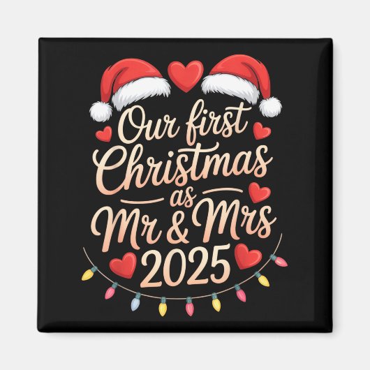 Eerste kerst als meneer en mevrouw 2025 getrouwde  magneet (Voorkant)