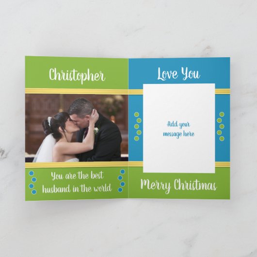 Eerste kerst als meneer en mevrouw blauwe en groen kaart (Binnen)