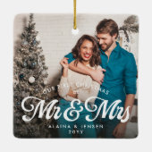 Eerste kerst als meneer en mevrouw één foto keramisch ornament (Achterkant)