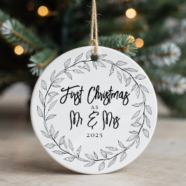 Eerste kerst als meneer en mevrouw foto-aandenken keramisch ornament