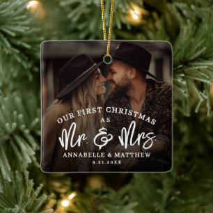 Eerste kerst als meneer en mevrouw foto keramisch ornament