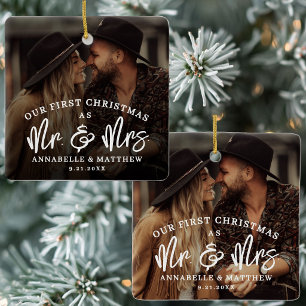 Eerste kerst als meneer en mevrouw foto keramisch ornament