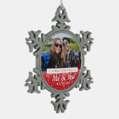 Eerste kerst als meneer en mevrouw foto tin sneeuwvlok ornament (Links)