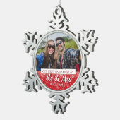 Eerste kerst als meneer en mevrouw foto tin sneeuwvlok ornament (Rechts)