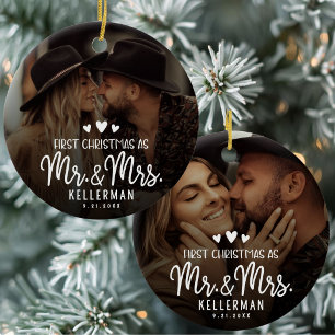 Eerste kerst als meneer en mevrouw koppel foto keramisch ornament