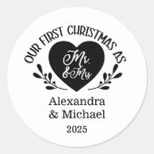 Eerste kerst als meneer en mevrouw ronde sticker (Voorkant)