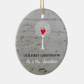 Eerste kerst als meneer en mevrouw rustieke liefde keramisch ornament (Rechts)