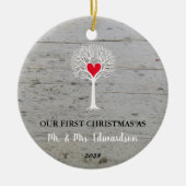 Eerste kerst als meneer en mevrouw rustieke liefde keramisch ornament (Voorkant)