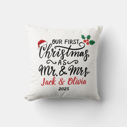 Eerste kerst als meneer en mevrouw-sieraad kussen (Voorkant)