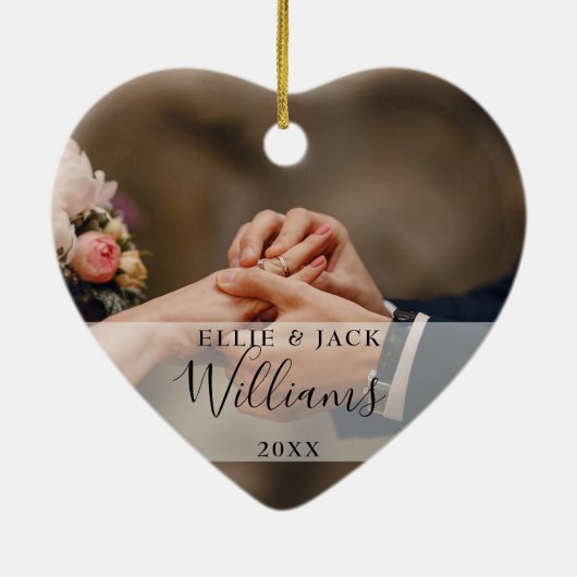 Eerste kerst als meneer & mevrouw 2 foto keramisch ornament (Achterkant)