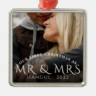 Eerste kerst als meneer mevrouw koppel foto metalen ornament