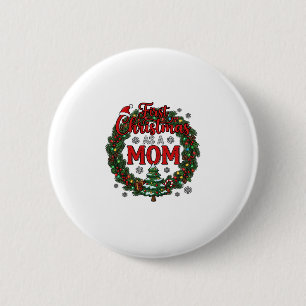 Eerste kerst als moeder denneboomkrans boom ronde button 5,7 cm