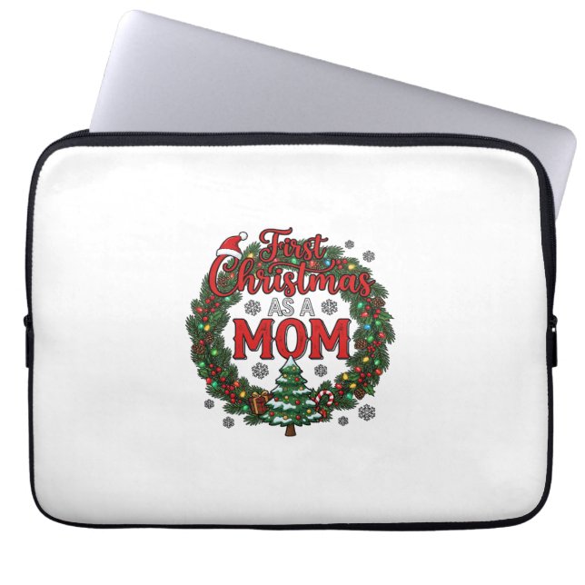 Eerste kerst als moeder dennenkrans boom laptop sleeve (Voorkant)