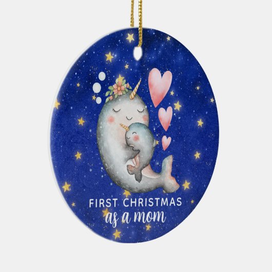 Eerste kerst als moeder Narwhal Whale Custom Keramisch Ornament (Rechts)