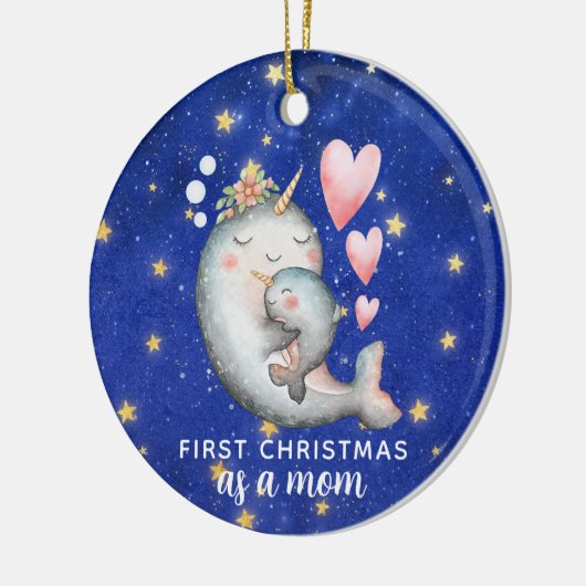 Eerste kerst als moeder Narwhal Whale Custom Keramisch Ornament (Links)