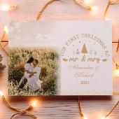 Eerste kerst als Mr en Mrs gouden foto Feestdagenkaart