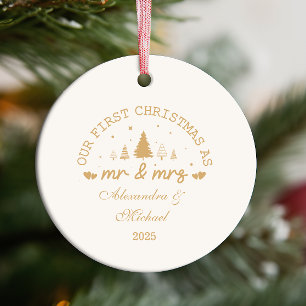 Eerste kerst als Mr en Mrs gouden foto Keramisch Ornament