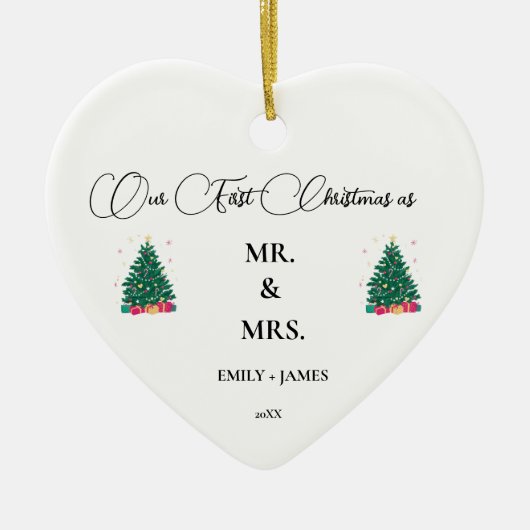 Eerste kerst als Mr en Mrs. Keramisch Ornament (Voorkant)