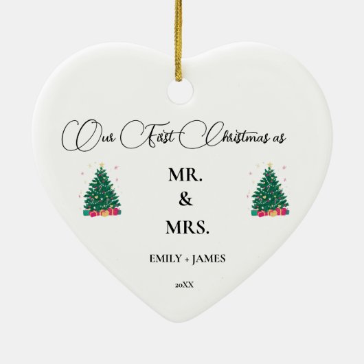 Eerste kerst als Mr en Mrs. Keramisch Ornament (Achterkant)