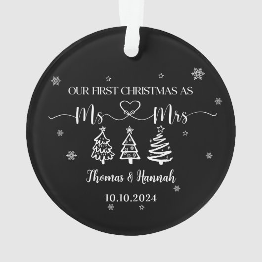 Eerste kerst als Mr en Mrs Modern Wedding Date Ornament (achterkant)