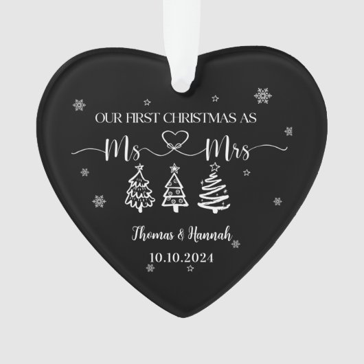 Eerste kerst als Mr en Mrs Modern Wedding Date Ornament (voorkant)